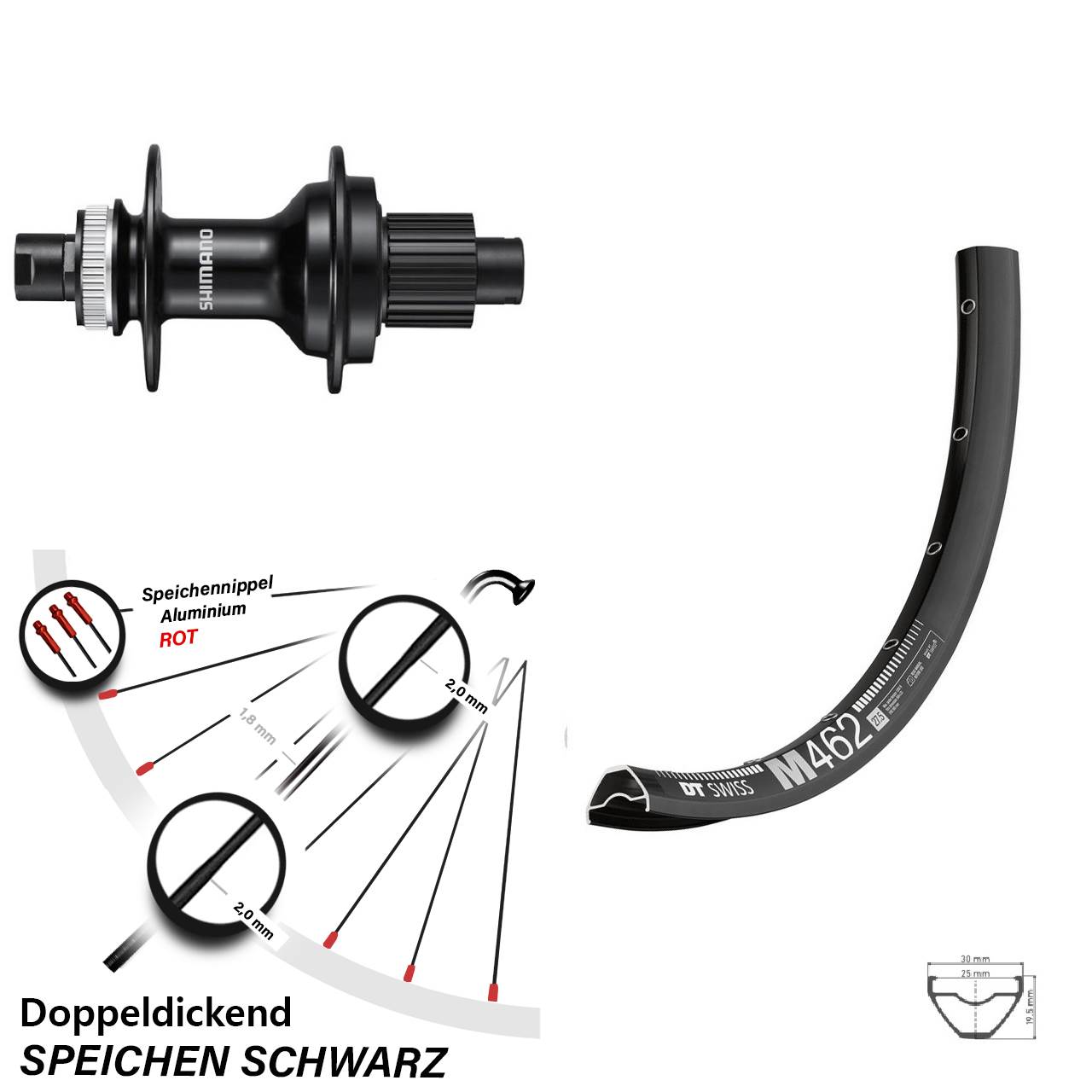 Disc Laufrad 12x142 27,5 Zoll DT Swiss M462 Shimano FH-MT510 Shimano Micro Spline