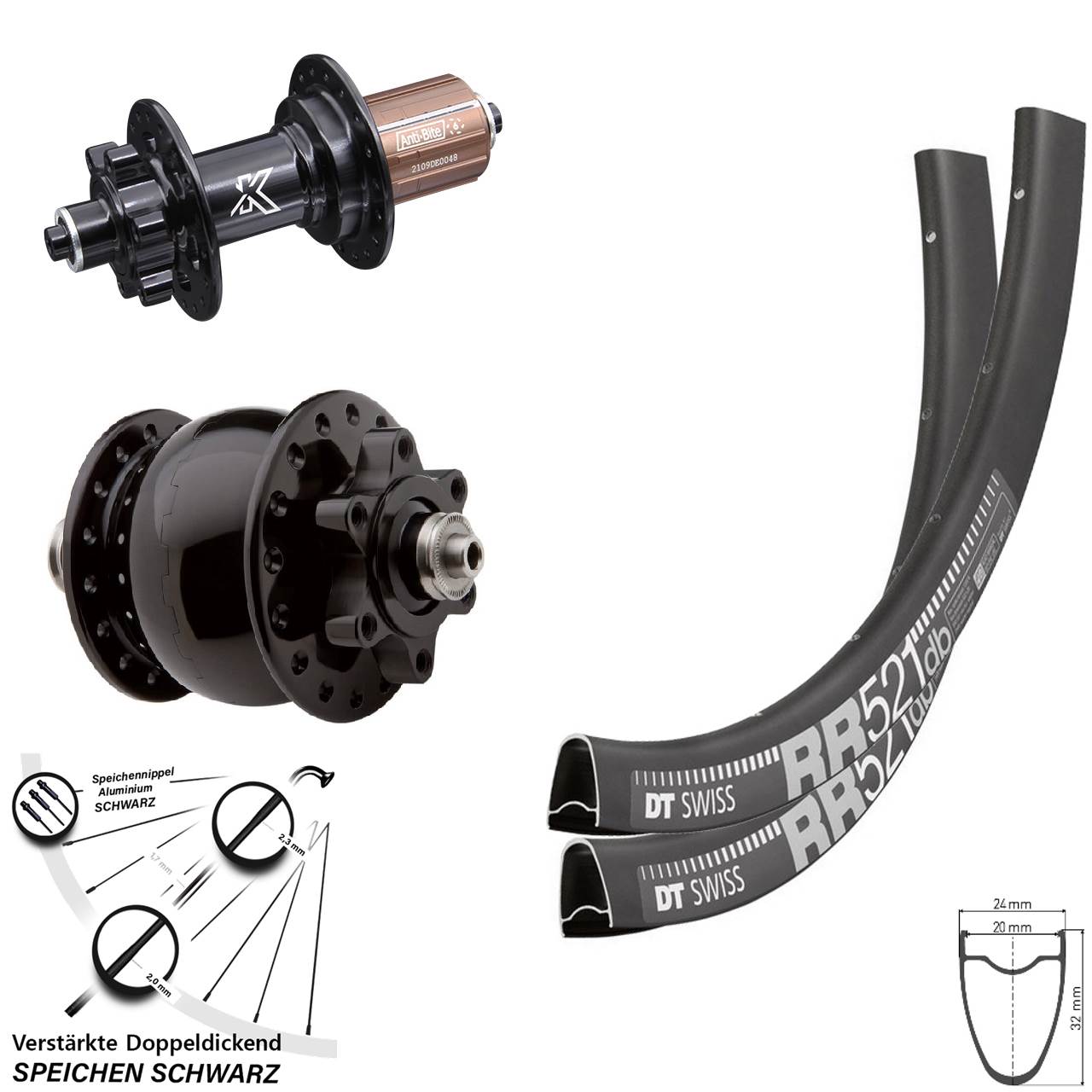 DT Swiss RR 521 KX-M SON 28 Disc 6-Loch Zoll Laufradsatz für Schnellspanner 8-12 fach HG