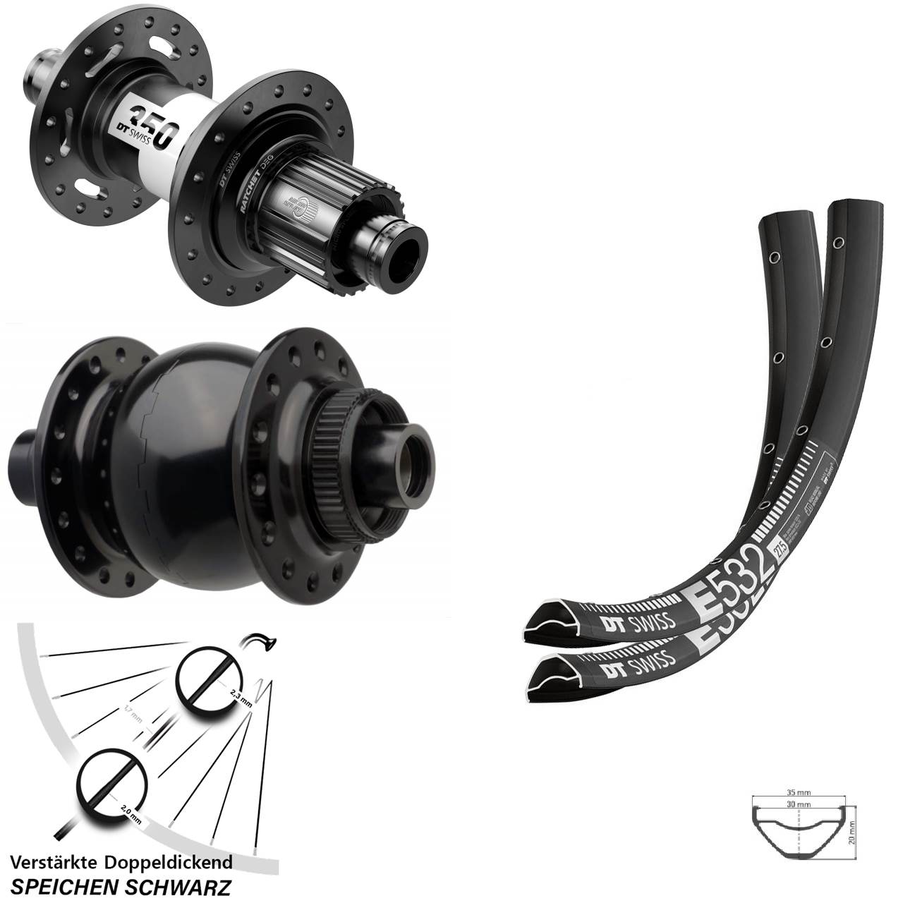 Centerlock Laufradsatz 15x110 12x148 27,5 Zoll DT Swiss E532 350 DEG 72 SON 28 Micro Spline