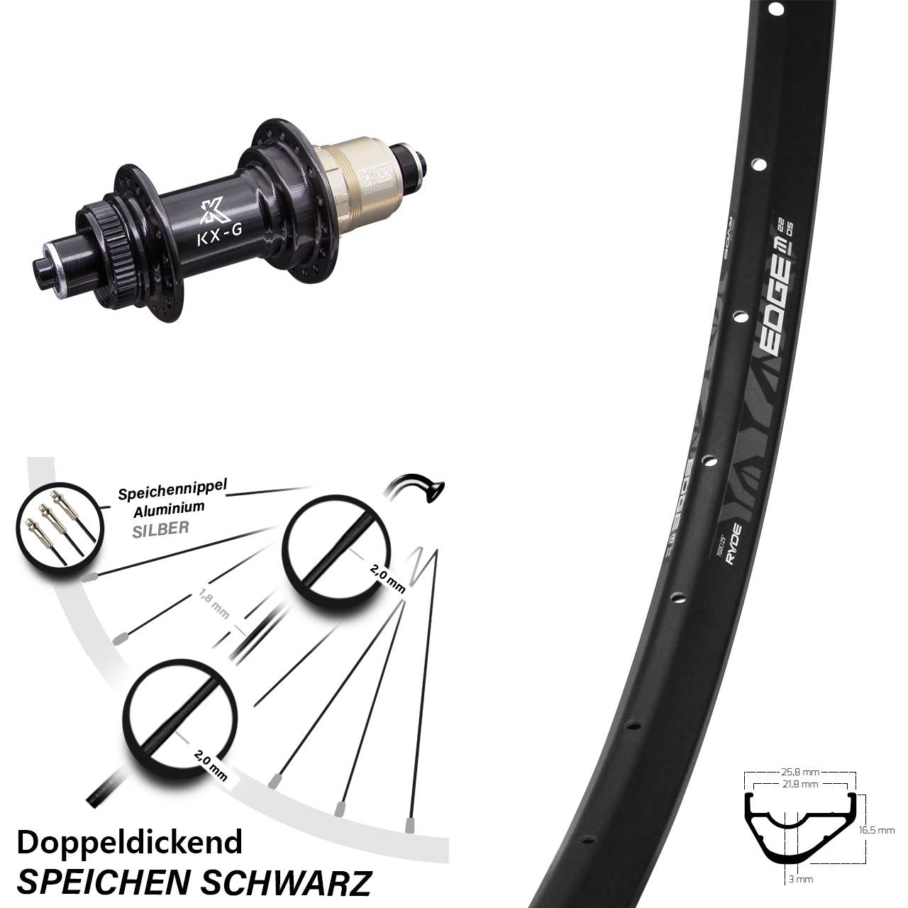 Disc Laufrad 29 Zoll Ryde Edge M22 KX-G XD-R für Schnellspanner
