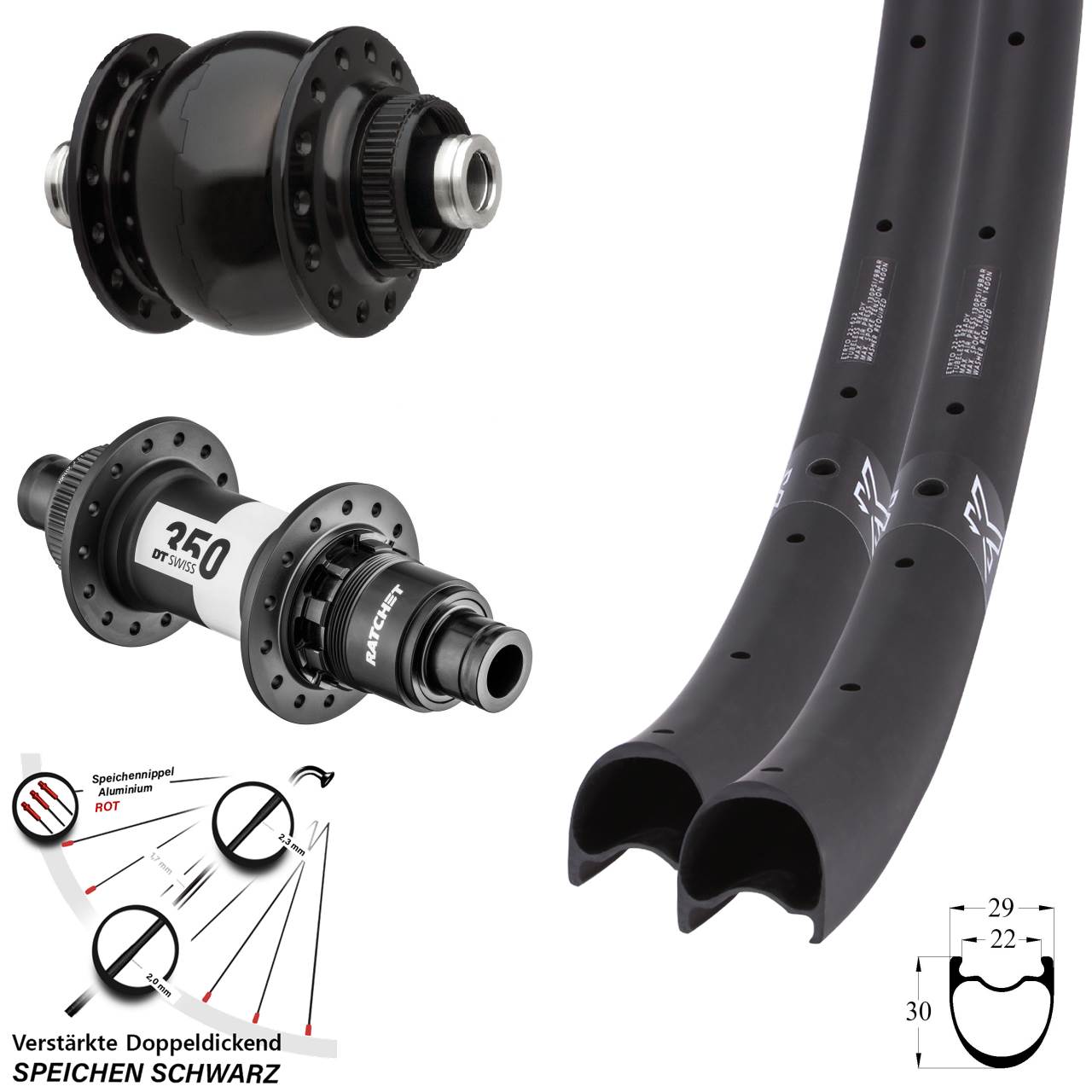 29 Zoll KX-RC Carbon DT Swiss 350 SONdelux Disc Laufradsatz 12x100/142 XDR 11-12 fach