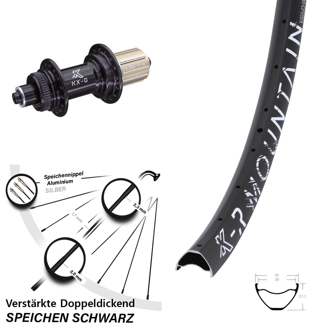 Centerlock Hinterrad 29 Zoll KX-GR Mountain 8-12 fach HG für Schnellspanner