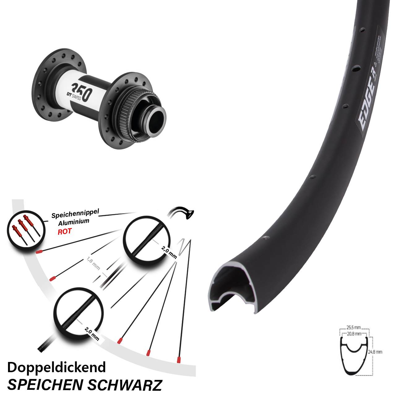 Vorderrad Centerlock 15x100 28 Zoll Ryde Edge R25 Offset DT Swiss 350