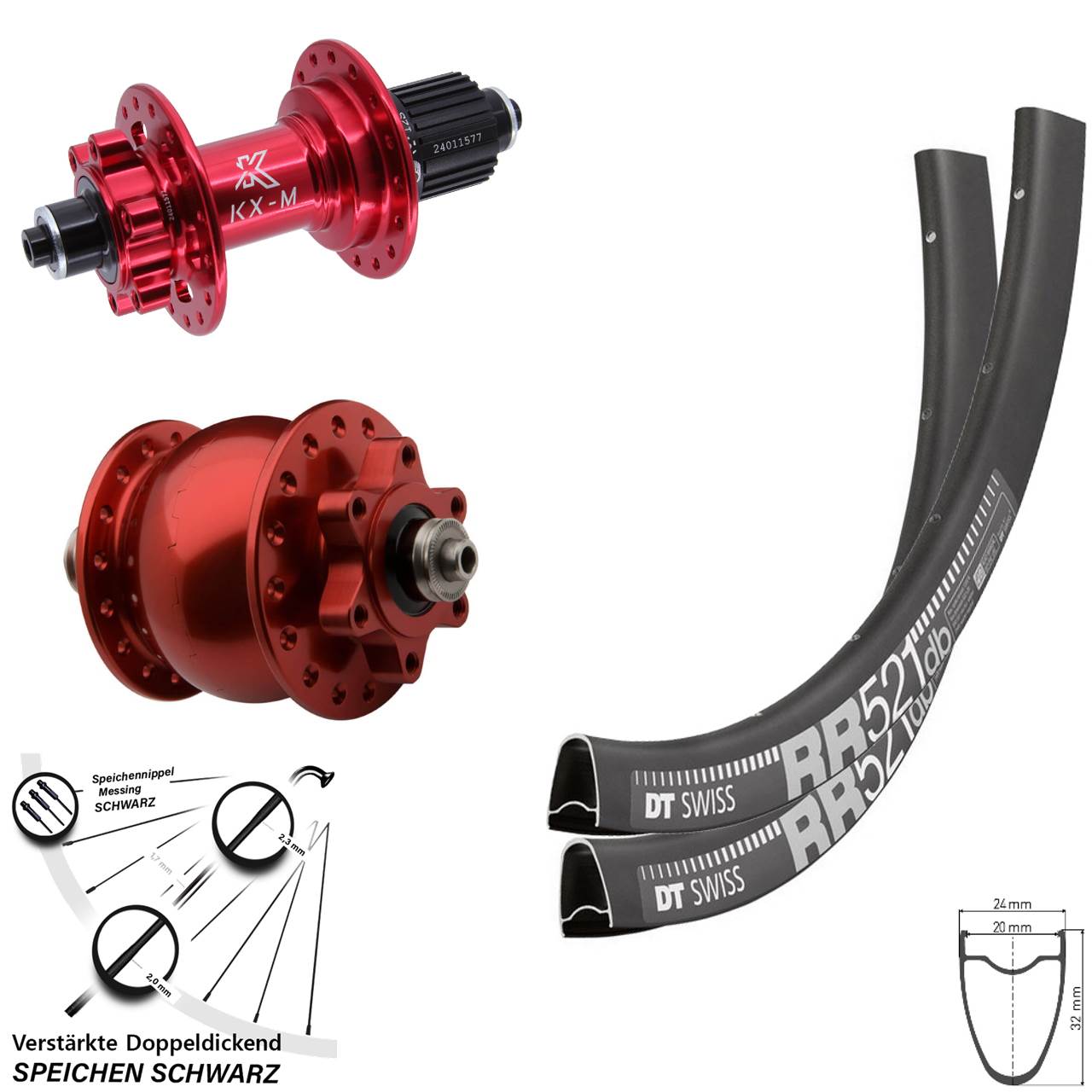 DT Swiss RR 521 KX-M SON 28 Zoll Disc Laufradsatz rot Micro Spline QR