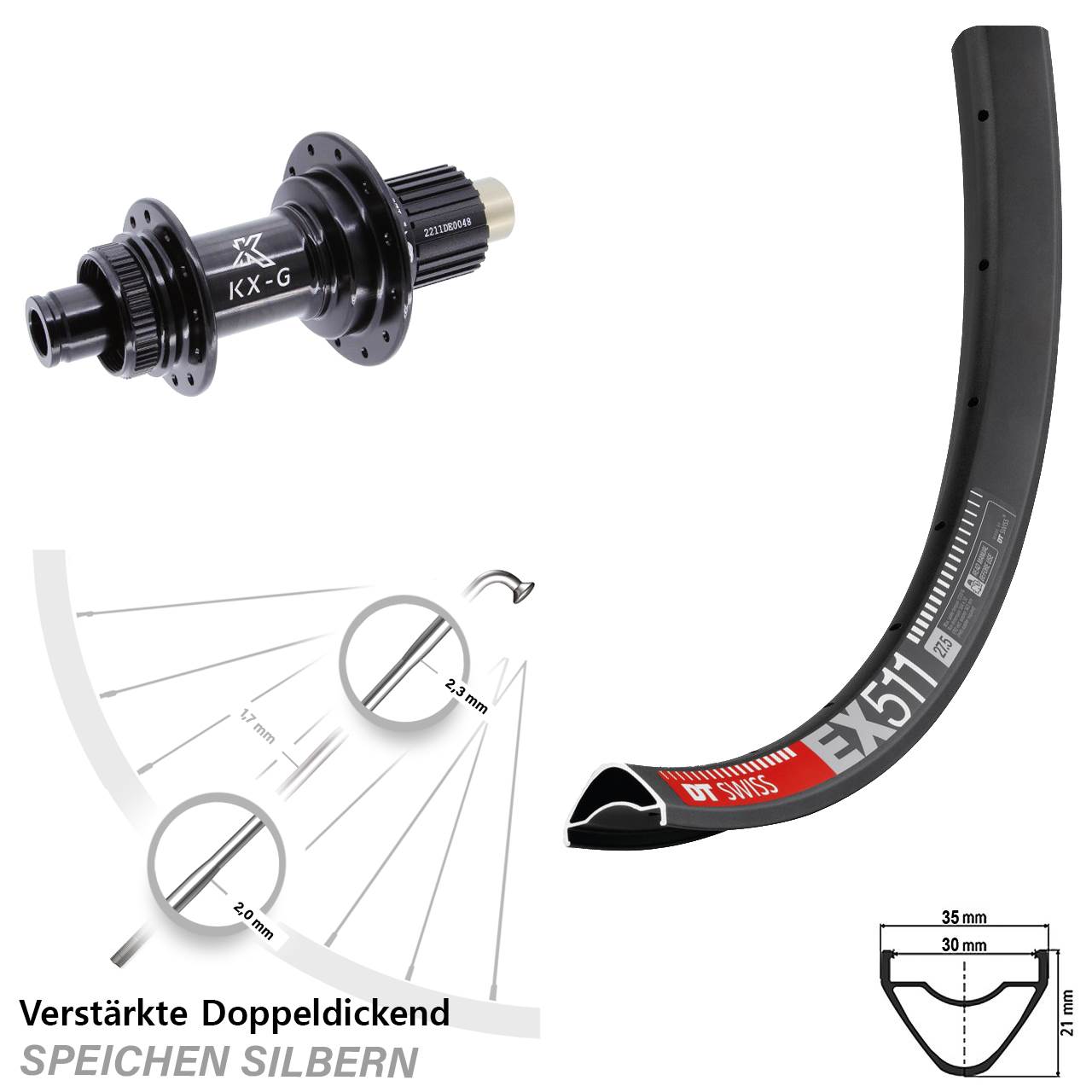 DT Swiss EX511 KX-G Steckachse 29 Zoll Centerlock Hinterrad 12x142 Micro Spline