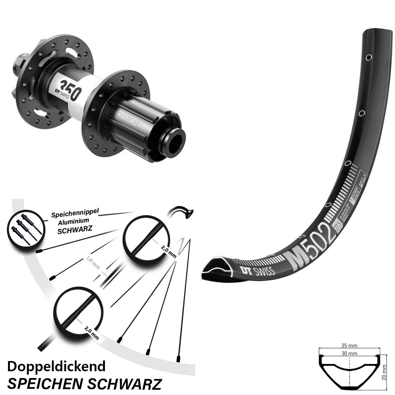 DT Swiss M502-350 Boost 11-fach Hinterrad 29 Zoll 6-Loch