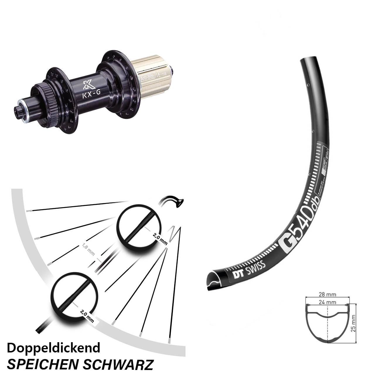 DT Swiss G 540 Hinterrad 28/29 Zoll Nabe KX-G 8-12 fach