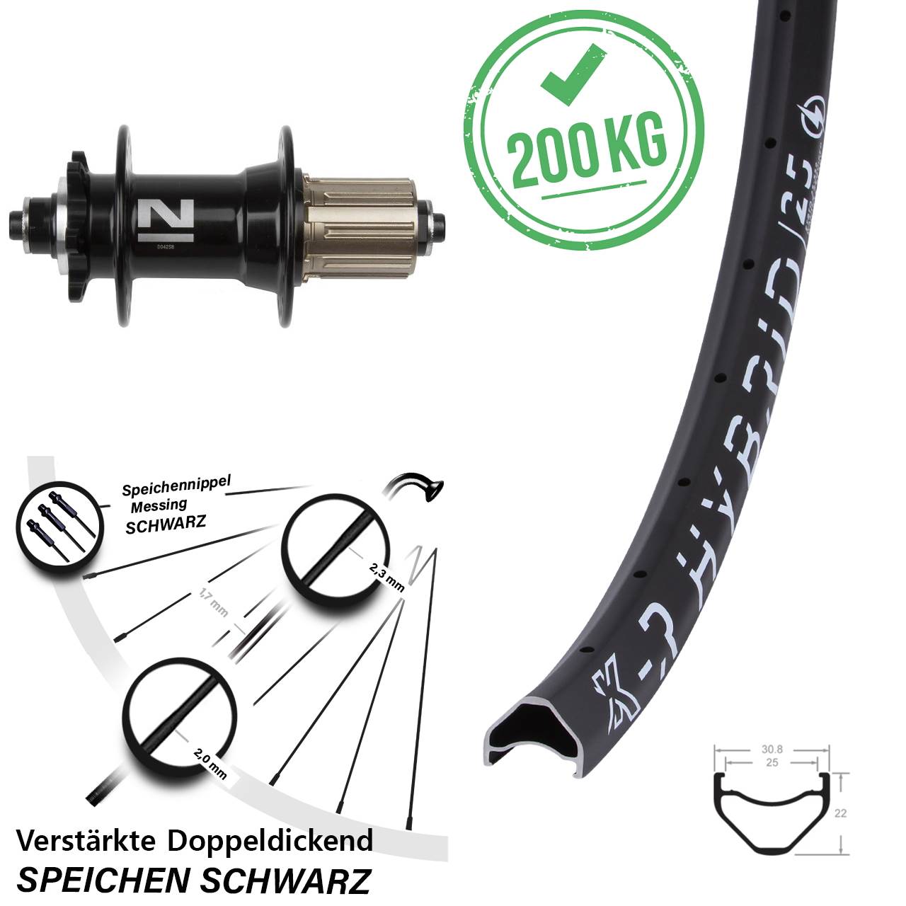 KX-R Hybrid 25 Disc Hinterrad 26 Zoll verstärkt Novatec 5x135 mm Shimano E-Bike 8-11 fach