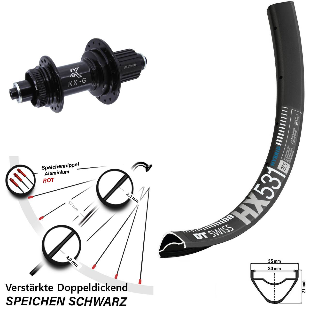 29 Zoll DT Swiss HX531 KX-GS verstärkt Hinterrad Centerlock QR Shimano Micro Spline