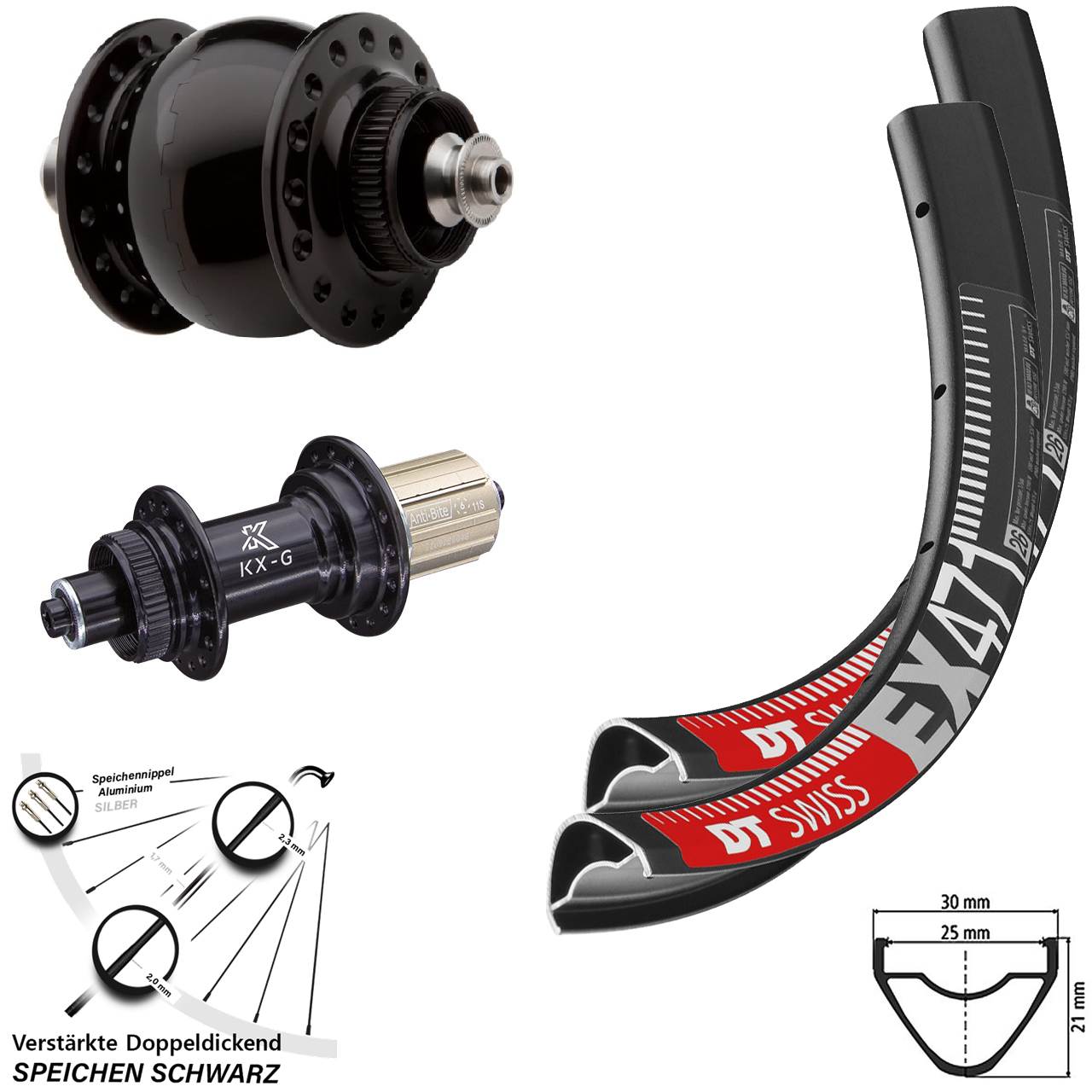Disc Laufrad-Satz für Schnellspanner 27,5 Zoll DT Swiss EX 471 KX-G SON delux 8-12 fach
