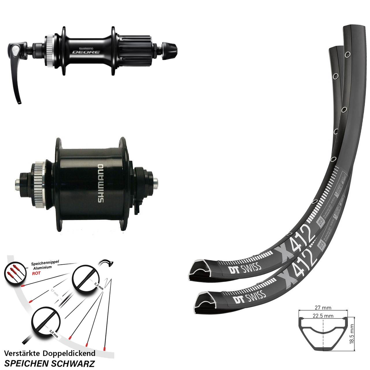 29 Zoll Laufradsatz QR DT Swiss X412 Shimano DH-UR700-3D/Deore 8-11 fach HG