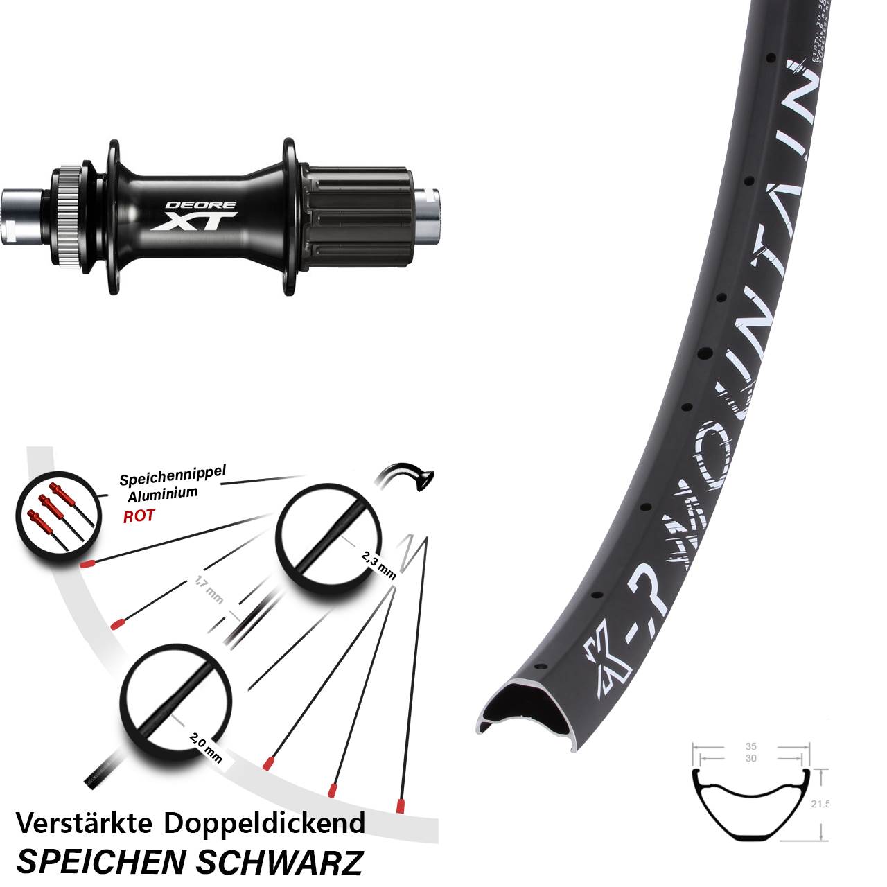 KX-R Mountain Shimano XT FH-M8010-B 29 Zoll Centerlock Hinterrad 12x148 Boost 8-11 fach HG