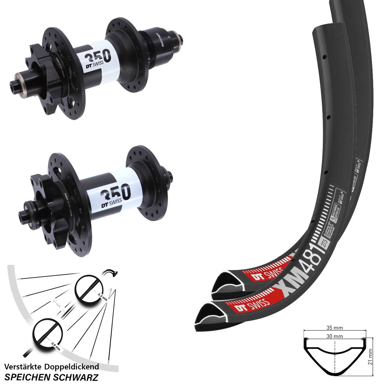 27,5 Zoll DT Swiss XM 481 350 6-Loch Laufradsatz QR SRAM XD