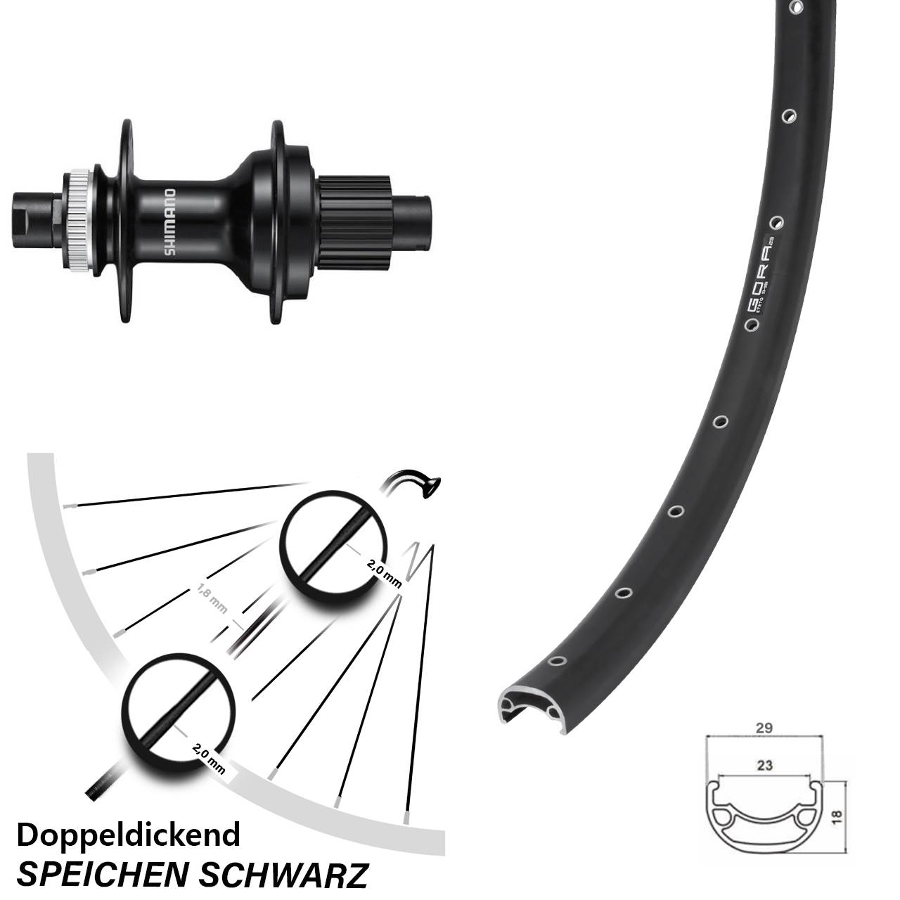 Hinterrad Centerlock 12x142 26 Zoll Gora 23 Shimano FH-MT510 Shimano Micro Spline