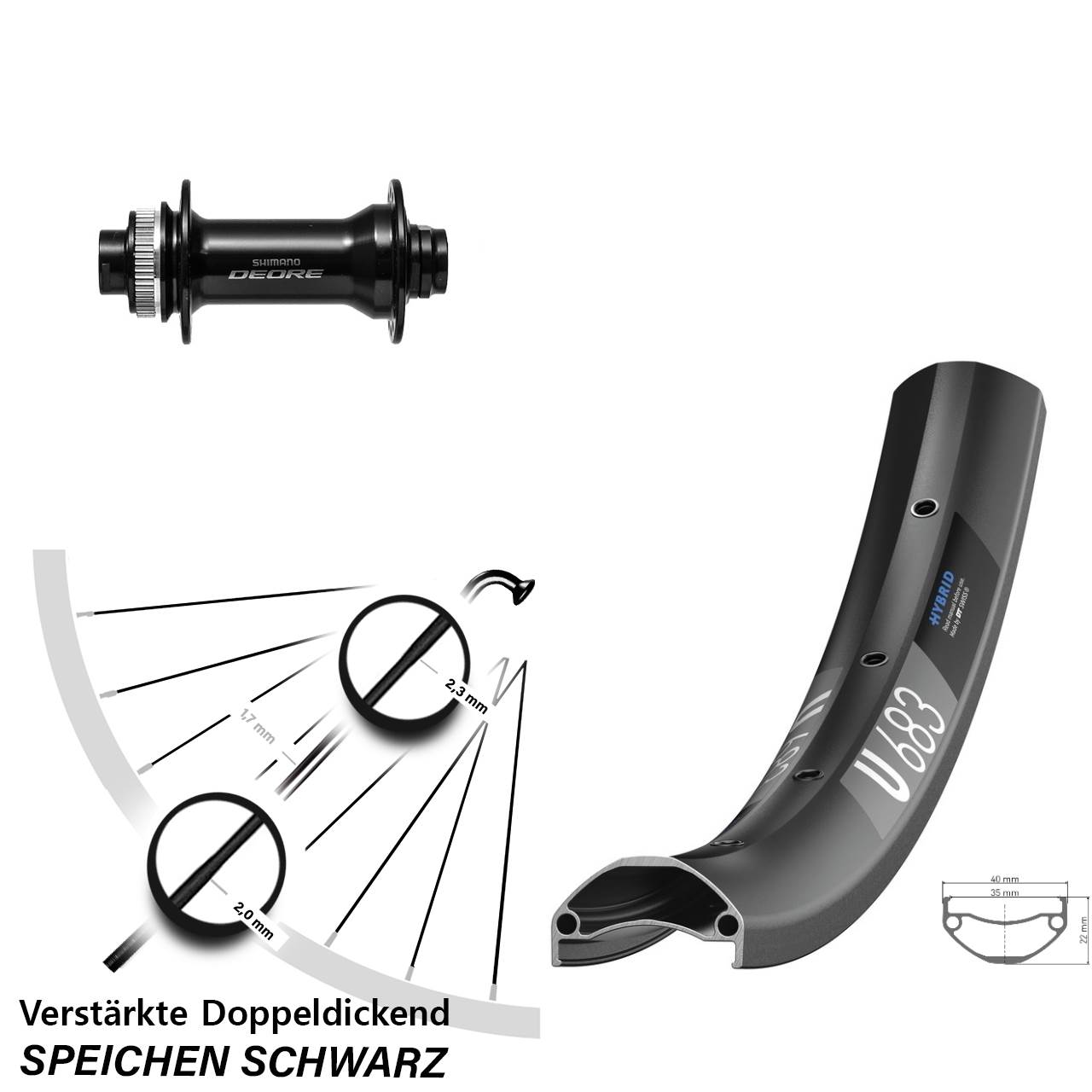 DT Swiss U683 Shimano Deore 27,5 Zoll Centerlock Vorderrad 15x110 Boost