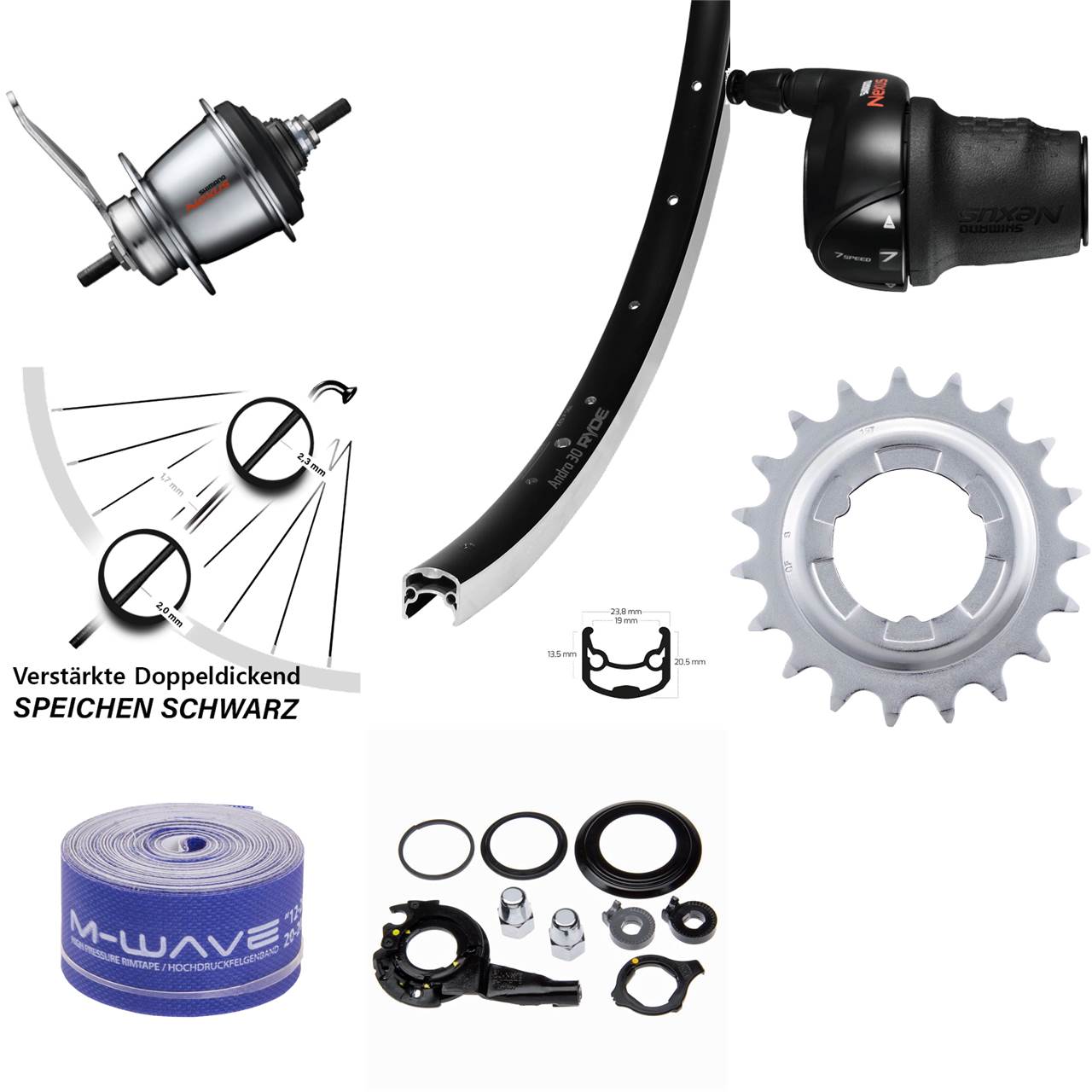 28 Zoll Hinterrad Shimano C3001 Nexus 7 Gang Rücktritt Ryde Andra 30