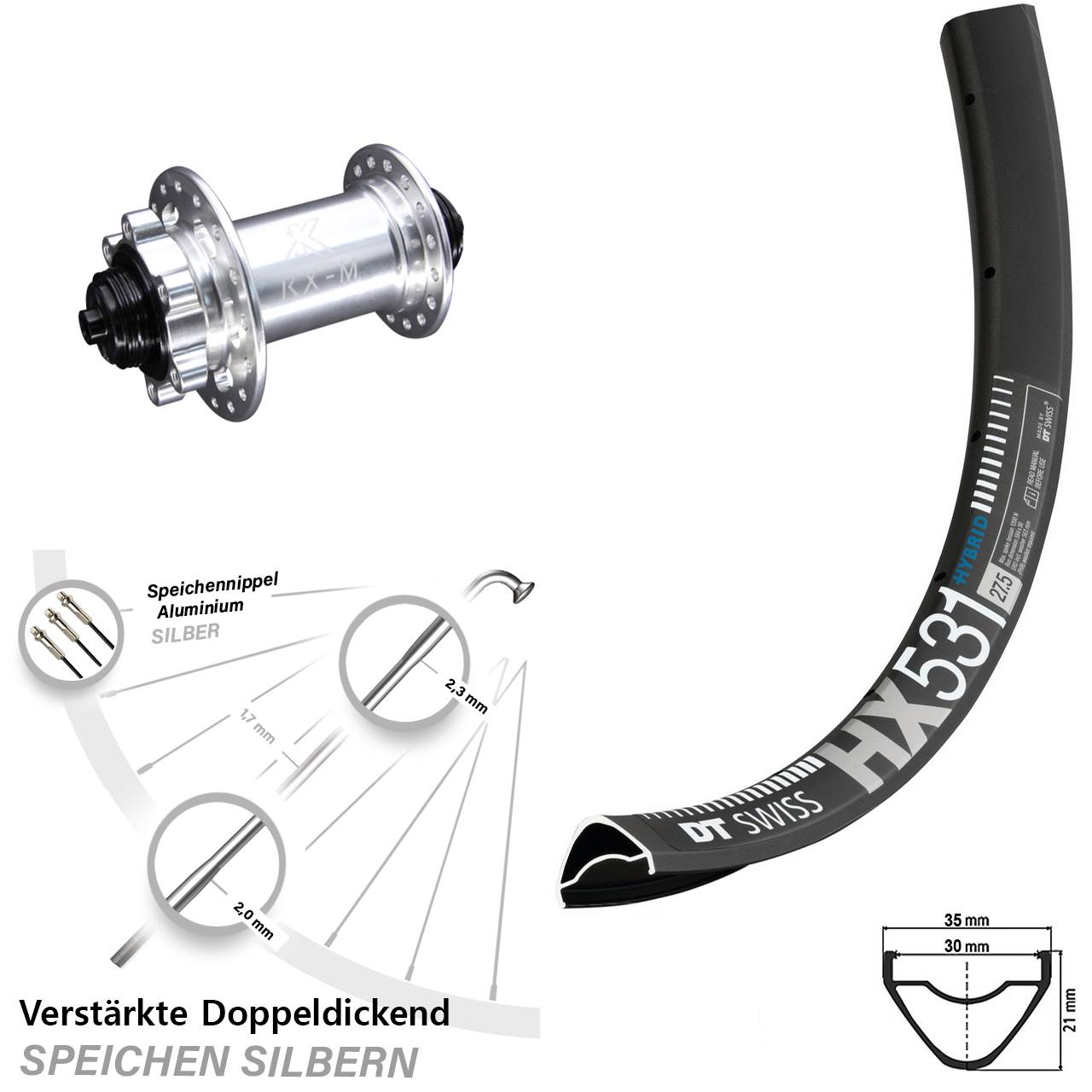 Disc Laufrad 29 Zoll DT Swiss HX 531 KX-M für Schnellspanner