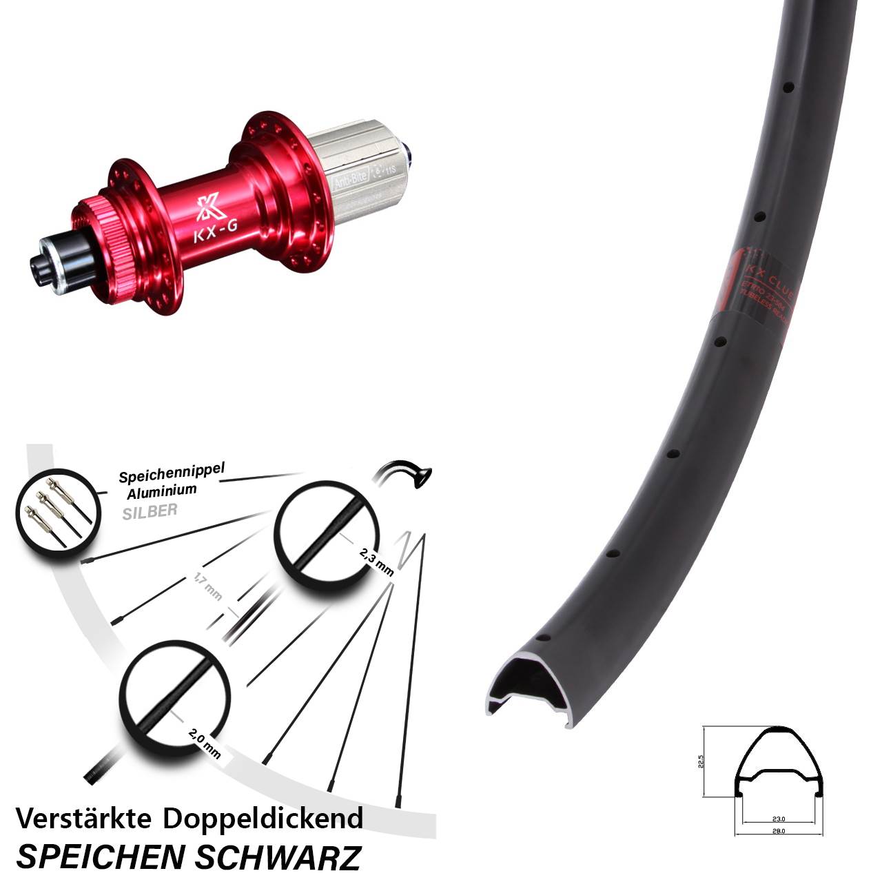 KX Clue G rot 28-29 Zoll Centerlock Hinterrad QR 8-12 fach HG