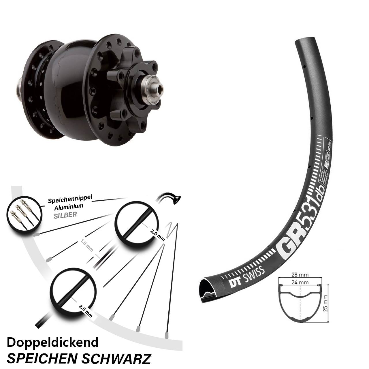 650B DT Swiss GR531 SON 28 Disc Nabendynamolaufrad QR