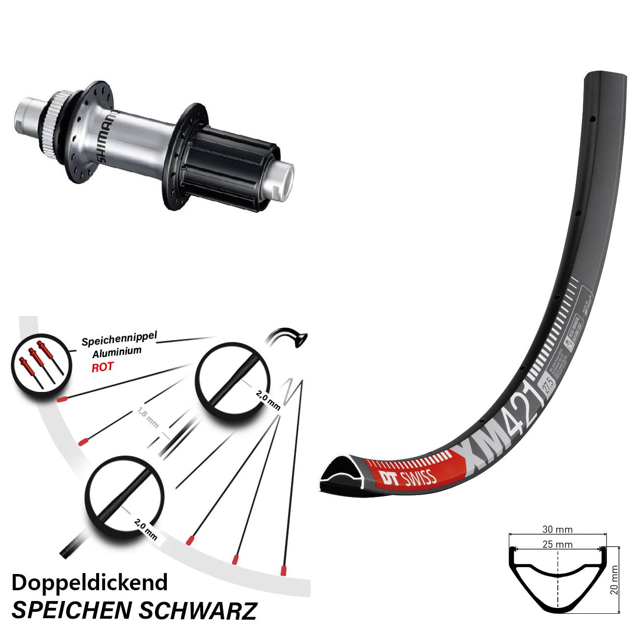 Hinterrad Centerlock 27,5 Zoll DT Swiss XM 421 Shimano FH-RS770 8-12 fach HG 12x142
