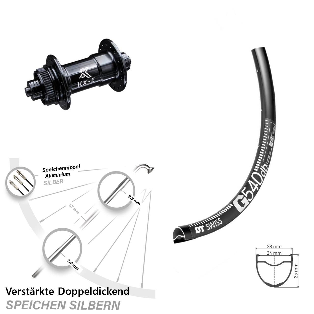 DT Swiss G 540 DB Gravel Vorderrad verstärkt KX-E Vorderradnabe 5x100 Sapim E-Light