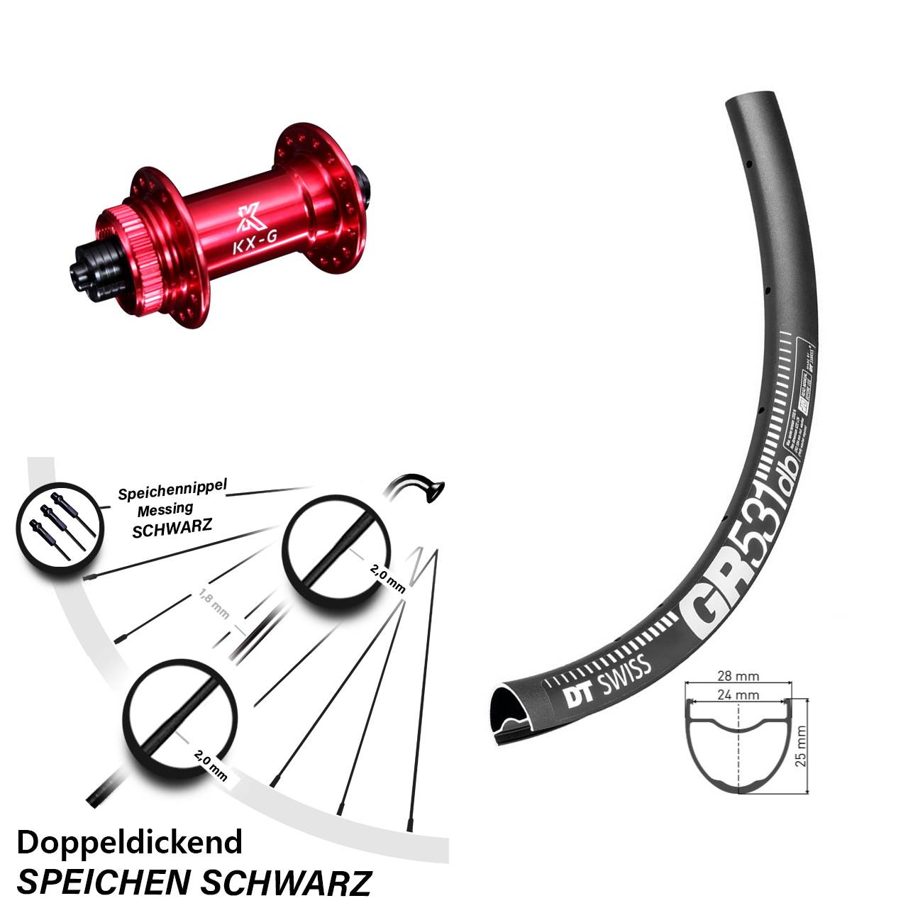 Vorderrad Centerlock QR 27,5 Zoll DT Swiss GR531 KX-G rot