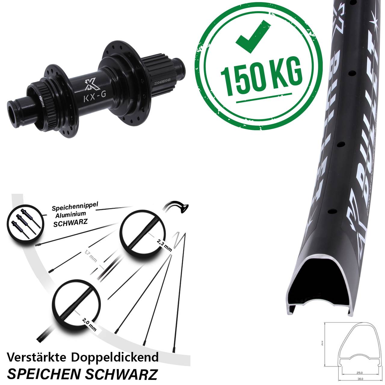 KX-GS Bullet OS Heavy Duty 28 Zoll Hinterrad Centerlock 12x142 Shimano Micro Spline