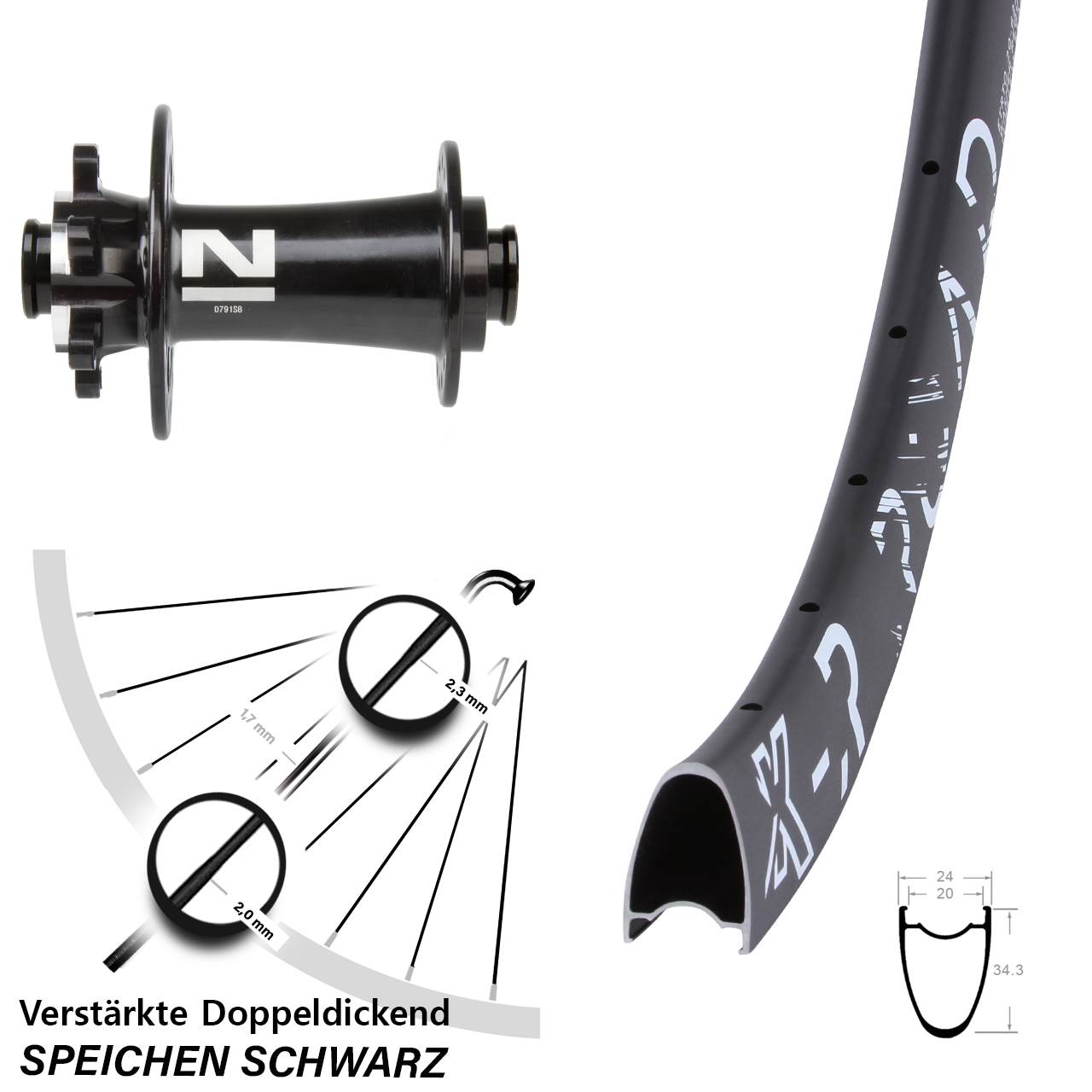 Vorderrad 6-Loch 12x100 29 Zoll KX-R Road Novatec D791