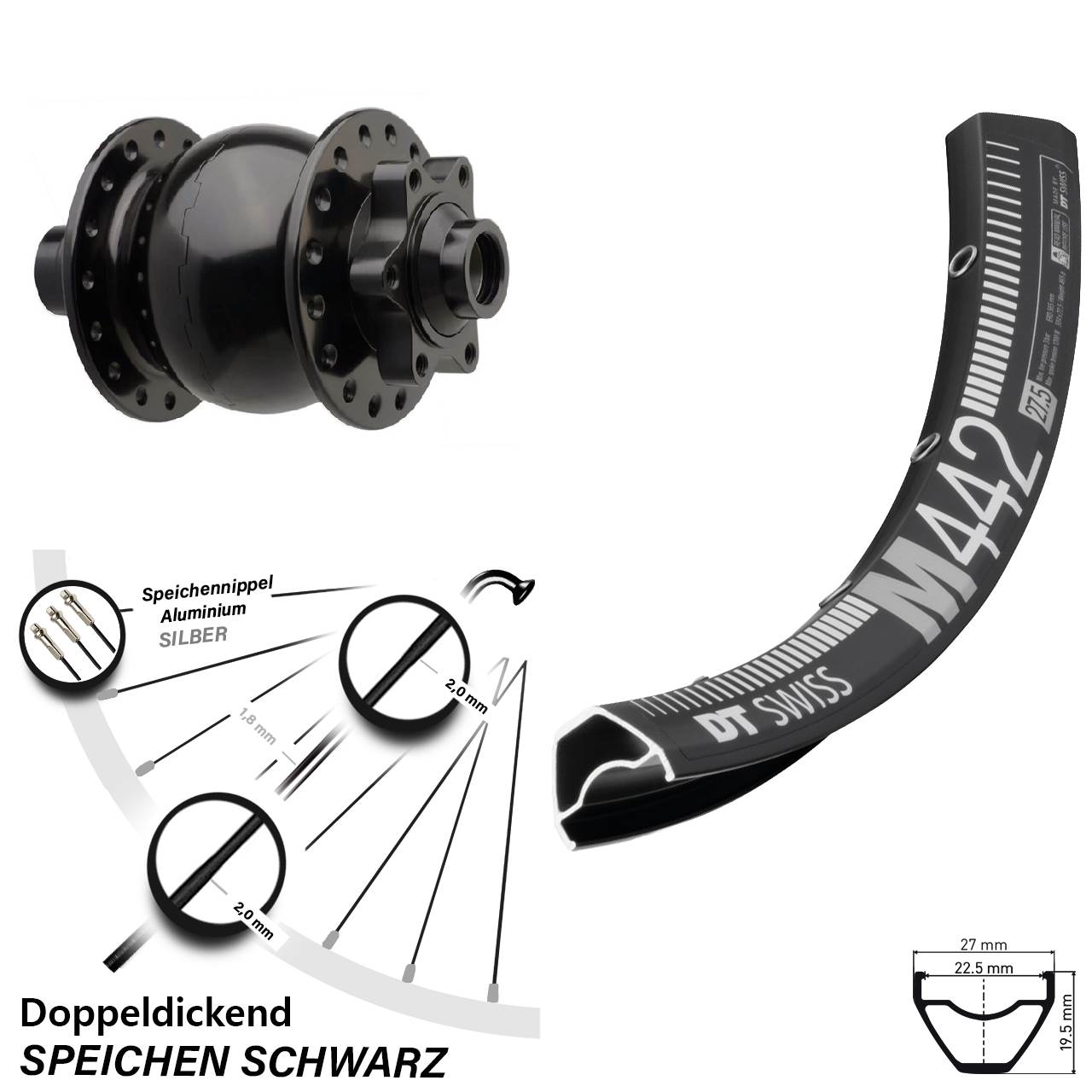 Disc Laufrad mit Nabendynamo 28-29 Zoll DT Swiss M442 SON 28 15x110 Boost