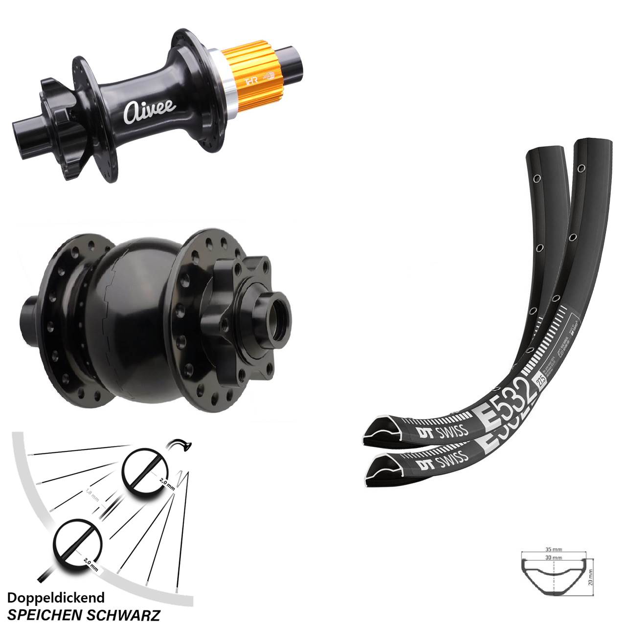 29 Zoll DT Swiss E532 Aivee SON 28 Disc Laufradsatz 15x110 12x148 Shimano Micro Spline