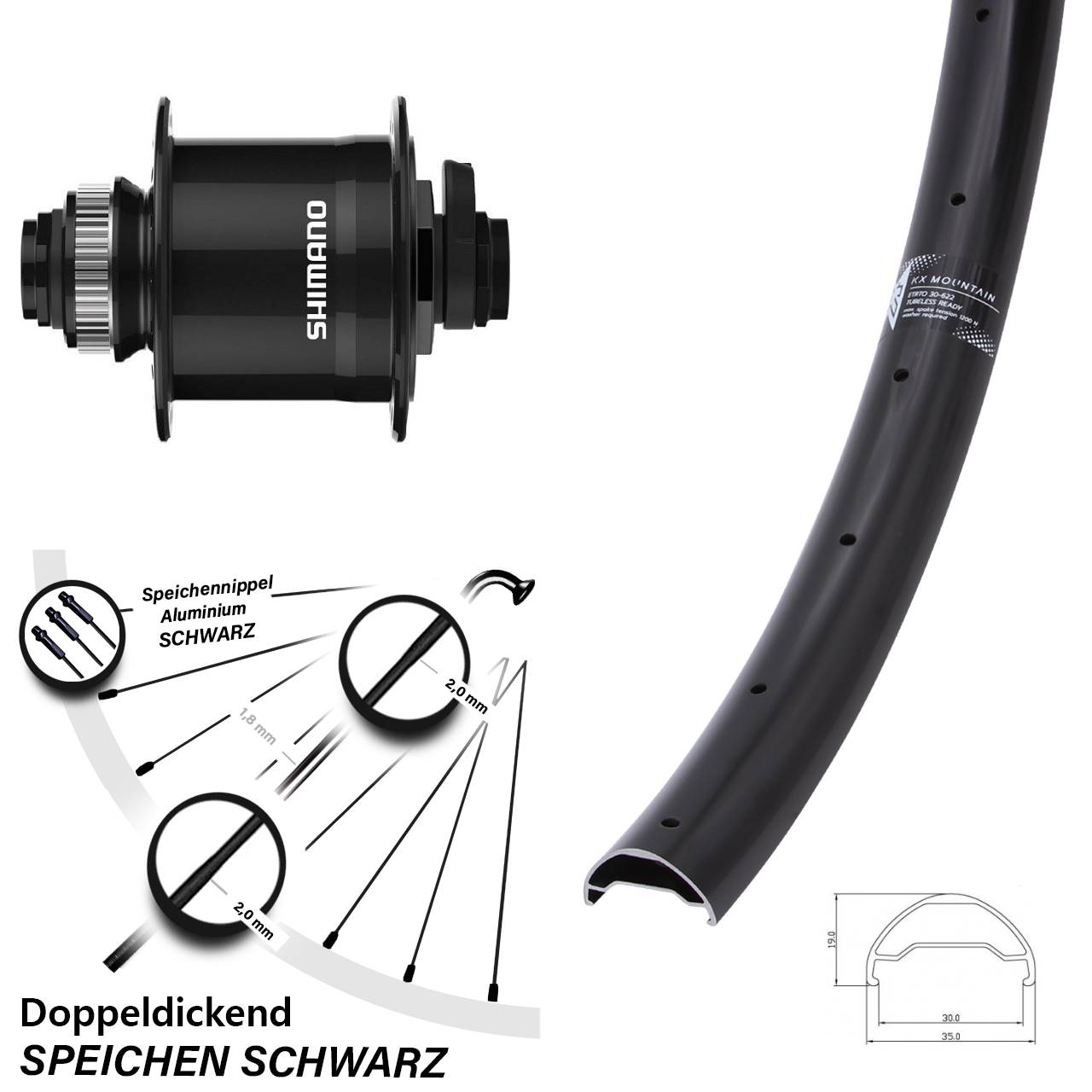 KX Mountain TR Shimano DH-UR708 29 Zoll Disc Vorderrad mit Nabendynamo 15x100