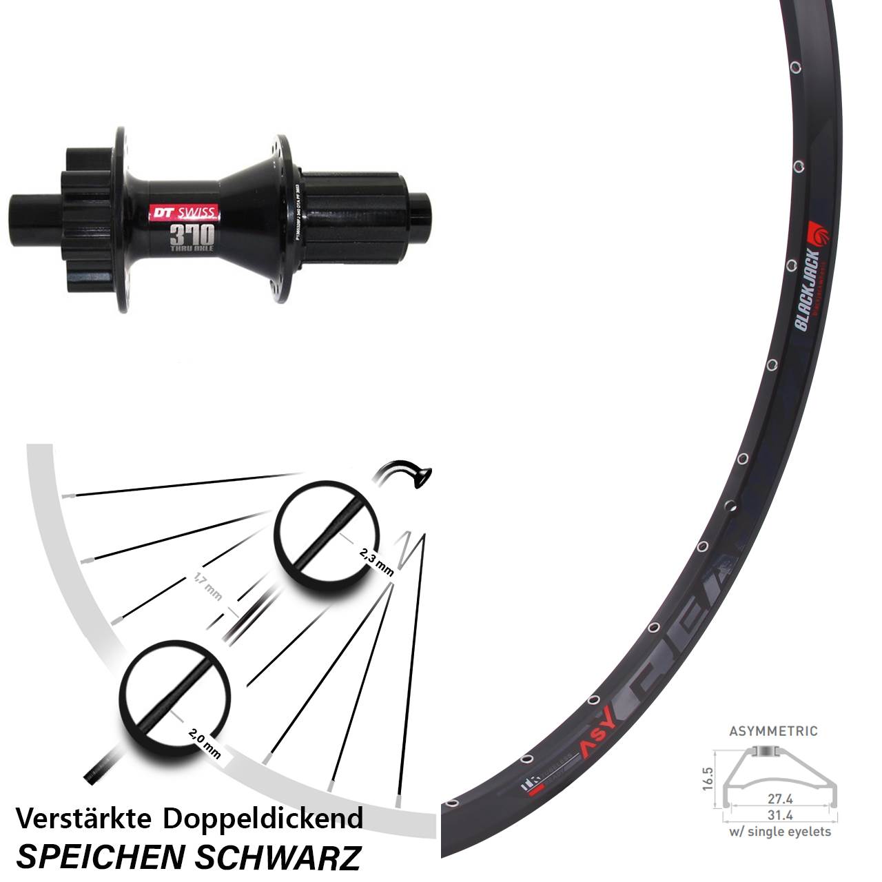 27,5 Zoll Rodi Ready 27 DT Swiss 370 Disc Laufrad 12x142 8-11 fach HG