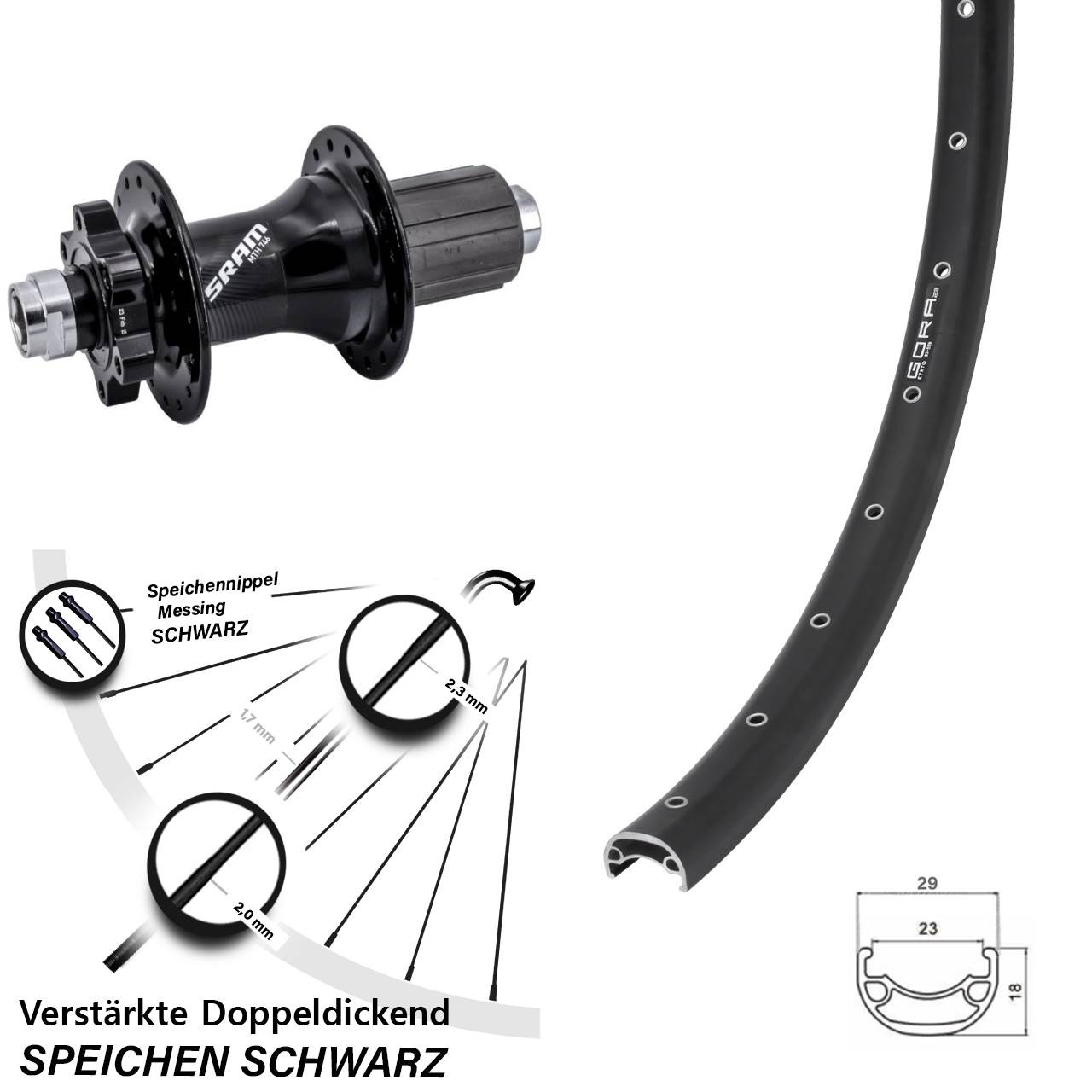 Disc Laufrad 12x148 29 Zoll Gora 23 Sram 746 8-11 fach HG