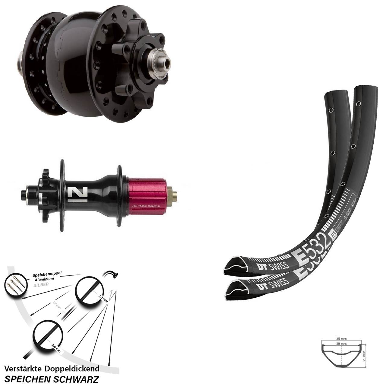 6-Loch Laufradsatz QR 29 Zoll DT Swiss E 532 Novatec Superlight SON 28 8-12 fach
