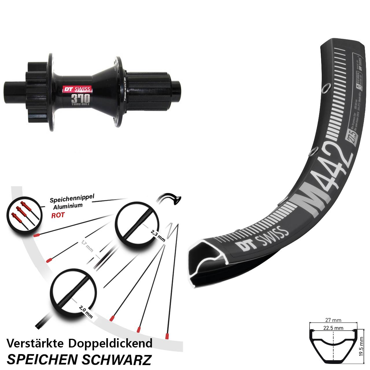 Disc Hinterrad 28 Zoll DT Swiss M 442-370 Hybrid 8-11 fach 12x142