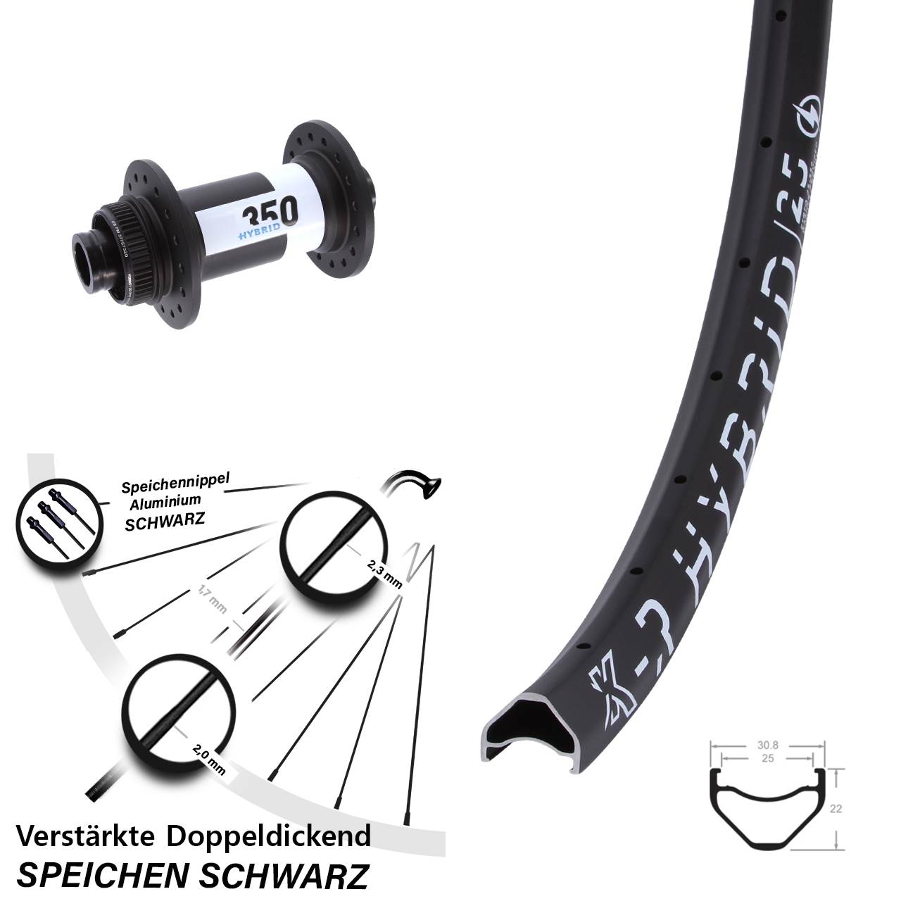 DT Swiss 350 KX-R Hybrid 25 650B Vorderrad Centerlock 15x110 Boost