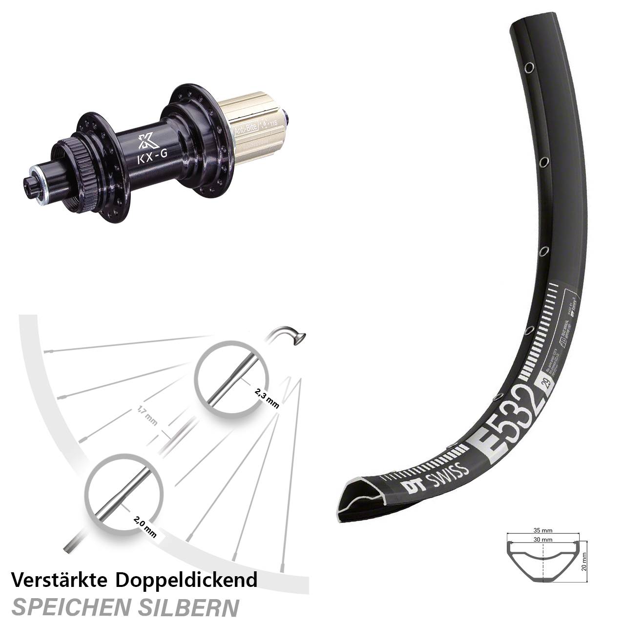 Centerlock Hinterrad 29 Zoll DT Swiss E 532 KX-G 8-12 fach QR