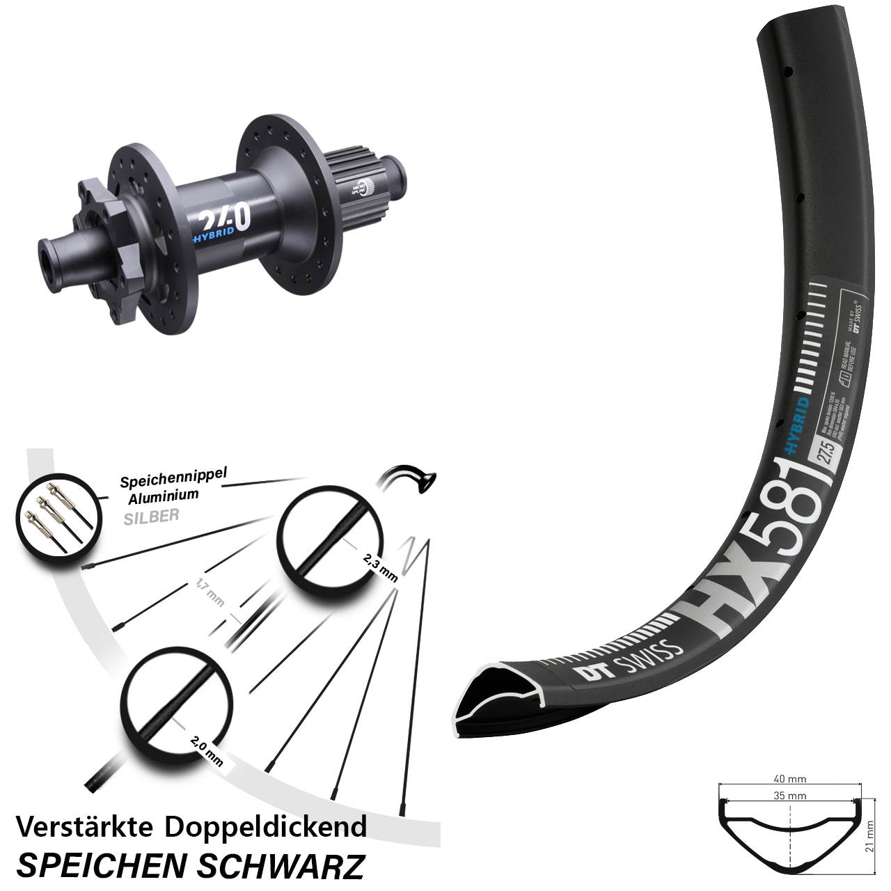 27,5 Zoll Hinterrad HX 581 DT Swiss 240 Hybrid OS Boost 12x148 mm Micro Spline 12-fach