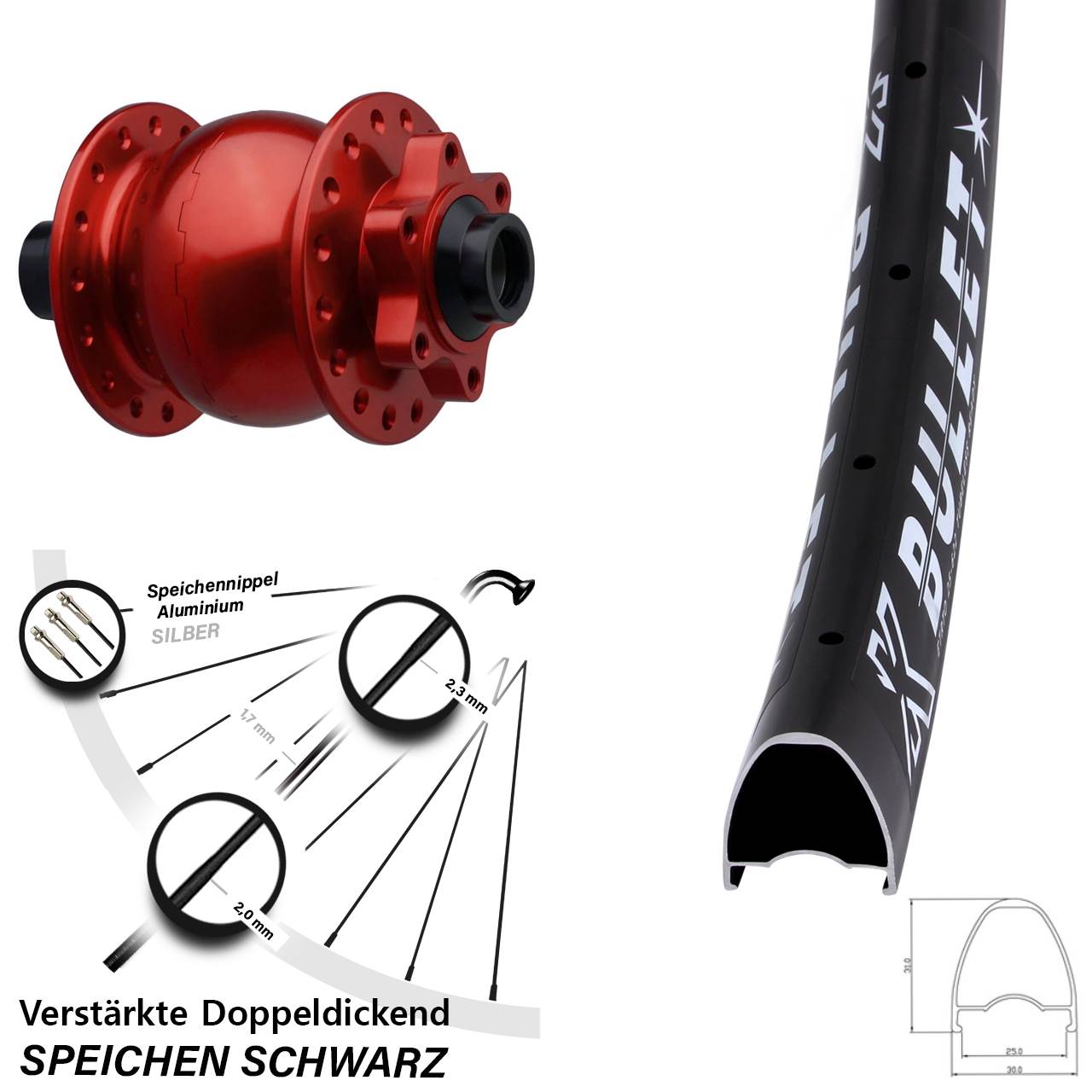 SON 28 rot KX Bullet 28-29 Zoll Disc Vorderrad mit Nabendynamo 15x110 Boost