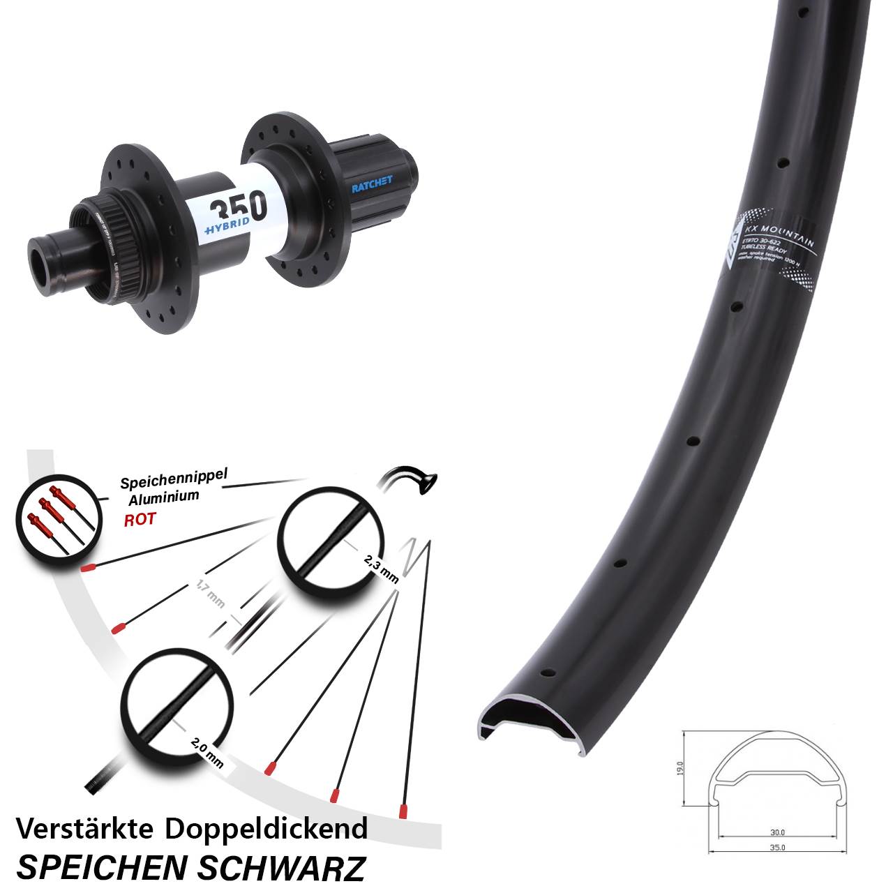 KX Mountain TR DT Swiss 350 Hybrid 29 Zoll Disc Laufrad 12x148 Boost 8-11 fach HG