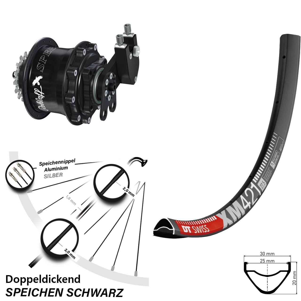 Hinterrad 29 Zoll DT Swiss XM 421 Disc Rohloff Speedhub 500/14 CC DB Tandem schwarz