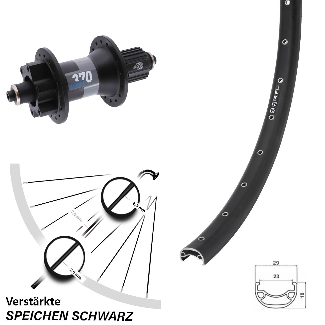 Disc Hinterrad 26 Zoll Gora 23 DT Swiss 370 Hybrid Micro Spline QR Boost