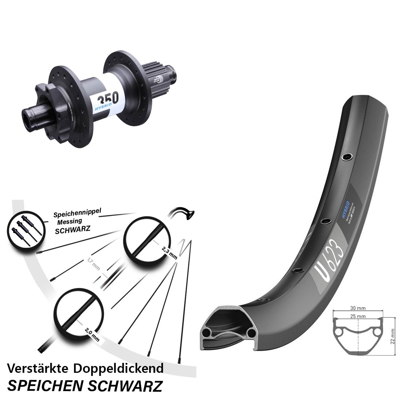 E-Bike U 623 DT Swiss 350 Hybrid Boost Micro Spline 12-fach 29 Zoll Hinterrad 6-Loch