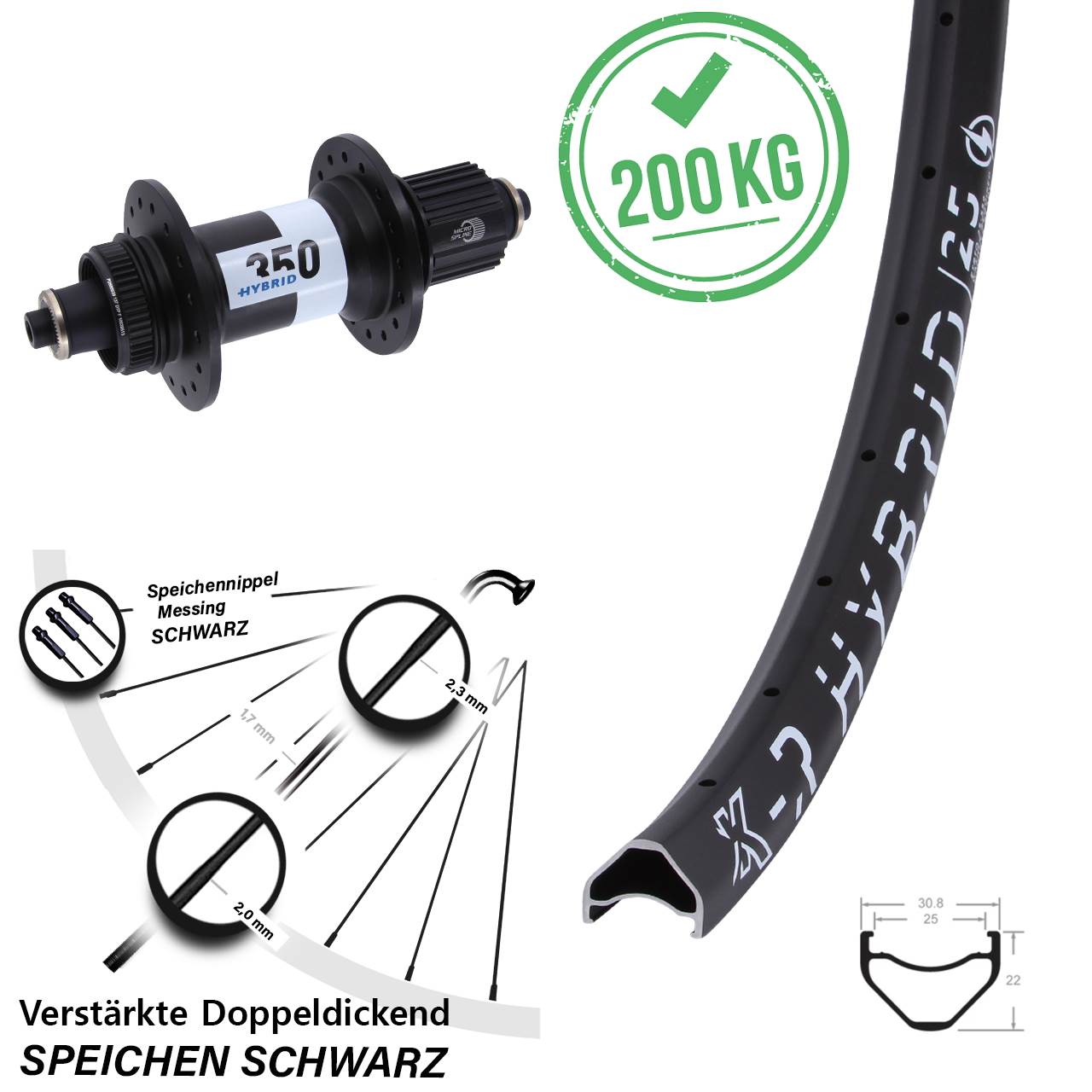 Hinterrad 27,5 Zoll KX R Hybrid 25 DT Swiss 350 Shimano Micro Spline QR