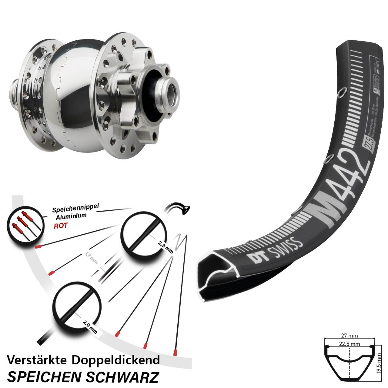 SON 28 poliert DT Swiss M 442 28-29 Zoll Disc Laufrad mit Nabendynamo 12x100