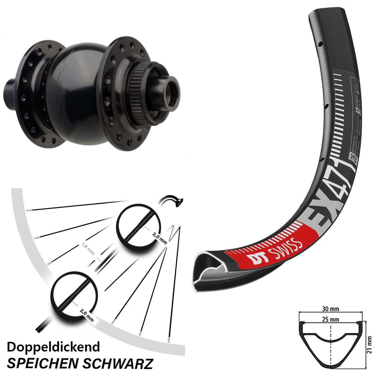 Vorderrad Dynamo MTB SON 28-15 Centerlock Boost 15x110 mm 29 Zoll DT Swiss EX 471