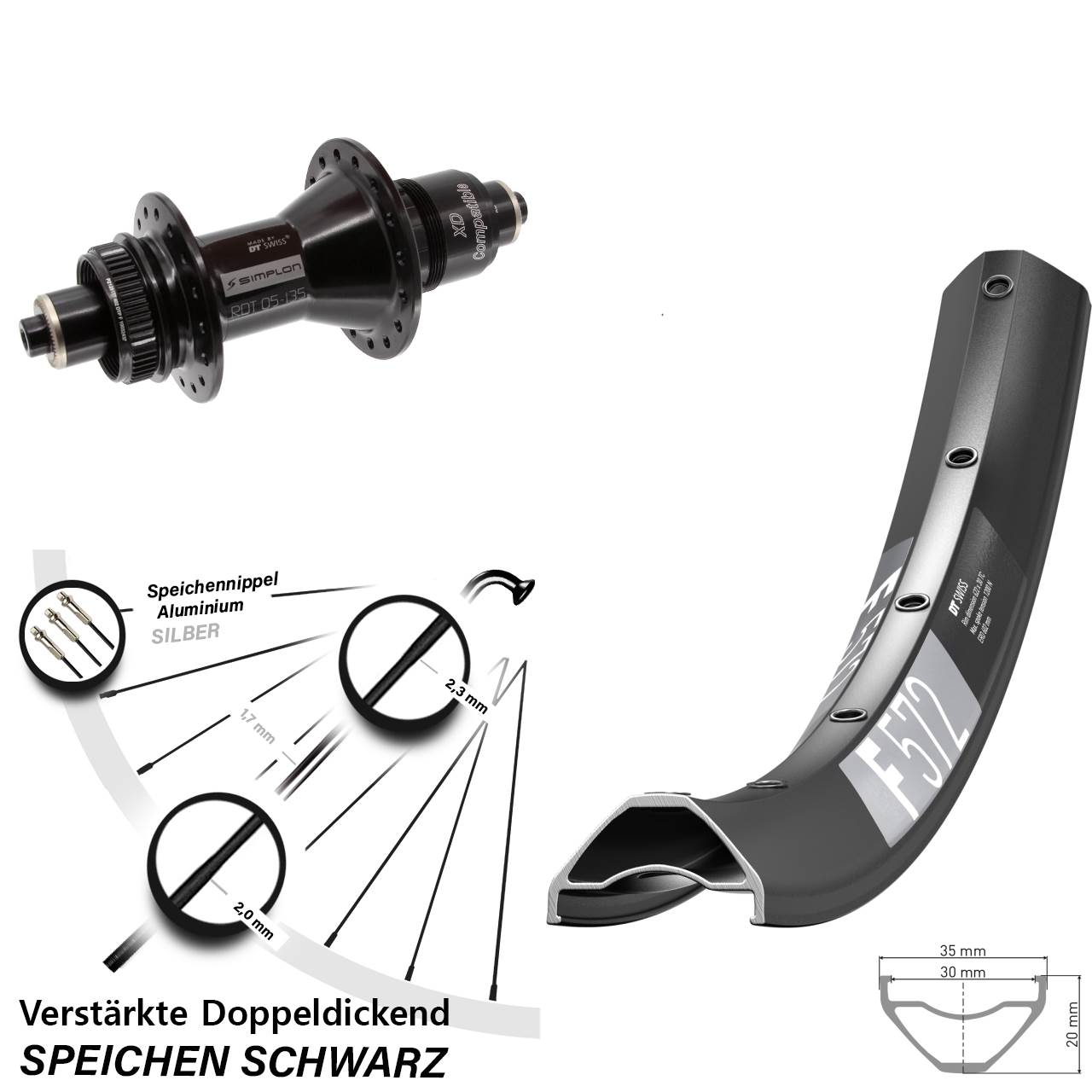 Disc Hinterrad für Schnellspanner 29 Zoll DT Swiss F572-370 SRAM XD