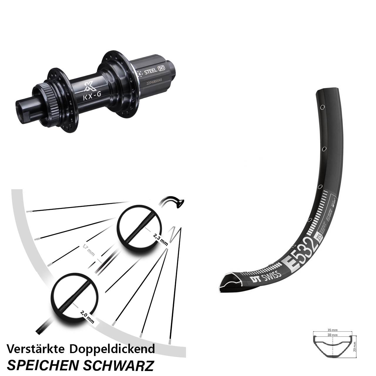 Disc Laufrad 29 Zoll DT Swiss E 532 KX-GS verstärkt 8-12 fach HG 12x142