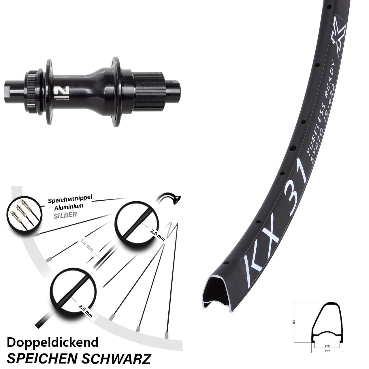 28 Zoll KX 31 Offset Novatec D792 Disc Hinterrad 12x142 Shimano Micro Spline