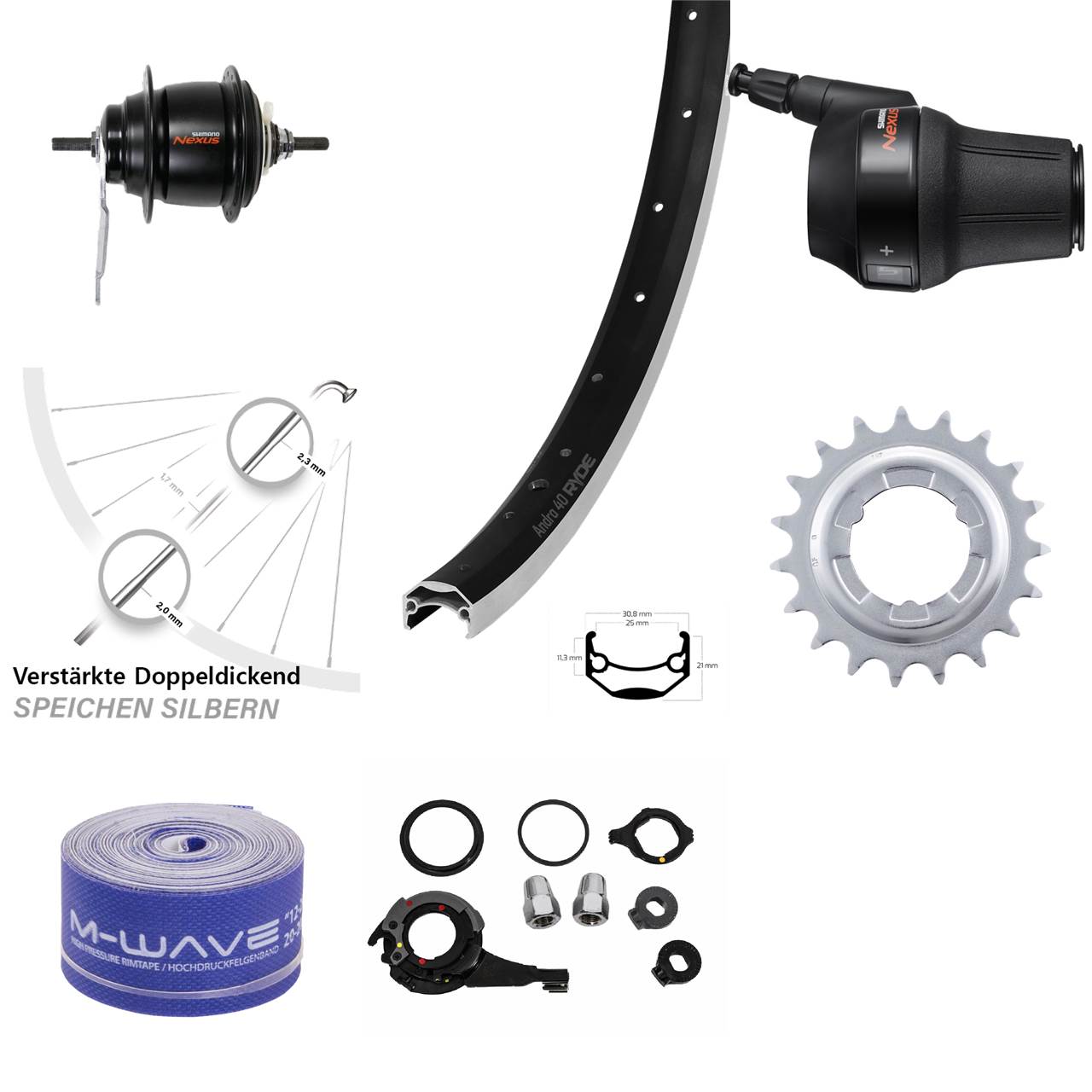 Hinterrad 28 Zoll Ryde Andra 40 schwarz Shimano 8 Gang SG-C6001 Nexus Rücktritt
